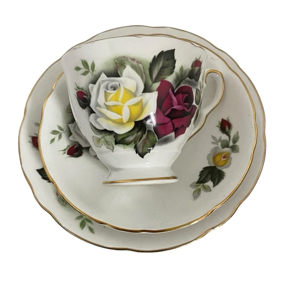 Royal Stafford Roses Tea Cup Saucer Salad Plate Floral Bone China England